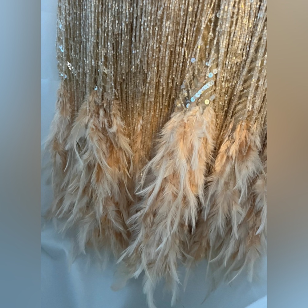 NADINE MERABI LOTTIE Champagne Mini Dress sequins feather - Picture 7 of 10